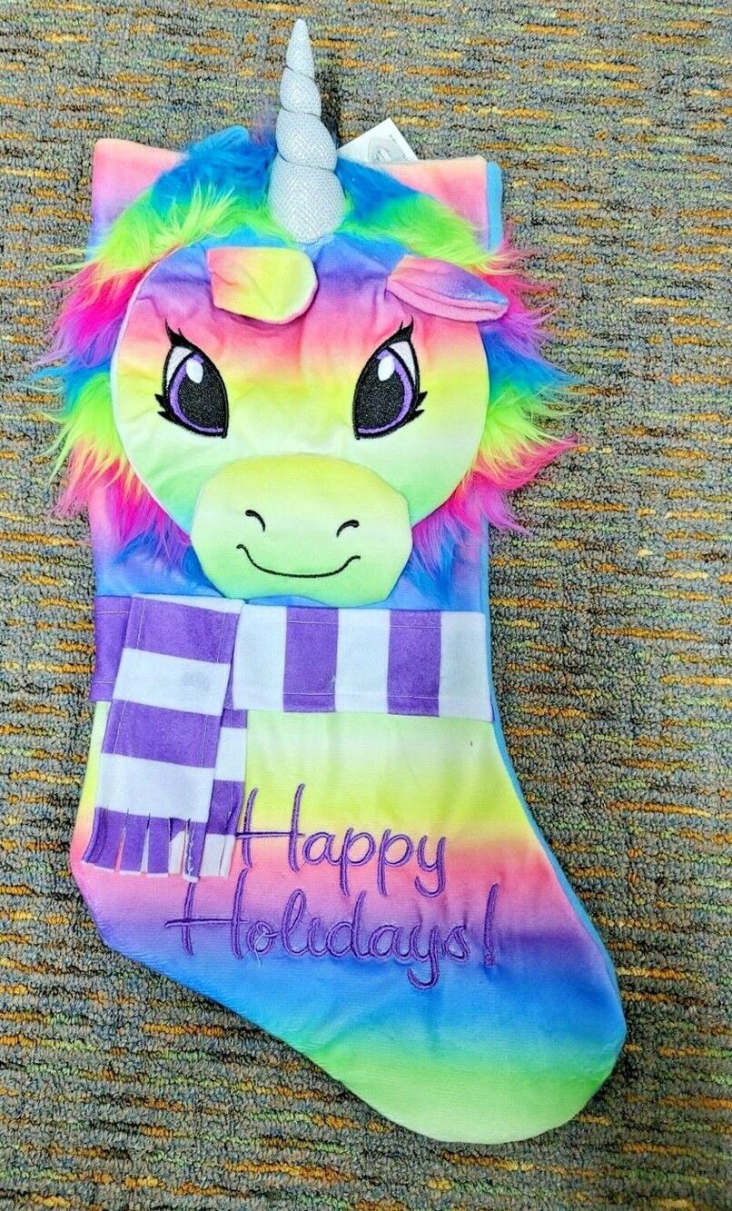 New Holiday Time 3D 20" Christmas Stocking Rainbow Unicorn Embellished 3D